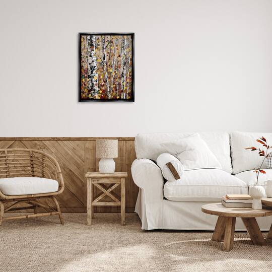 Stupell Industries Autumn Birch Trees Abstract Leaves Floater Framed Art